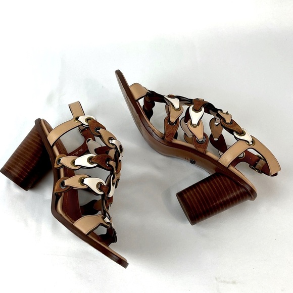 Coach Mid Heel Sandal Links Size 6.5 white Nude Brown Tones - Picture 4 of 15